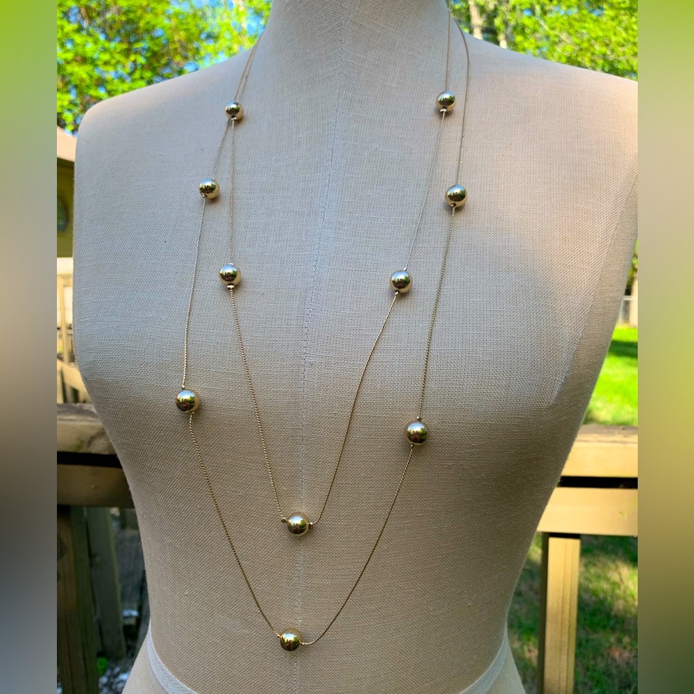 Gold Double Strand Beaded Necklace